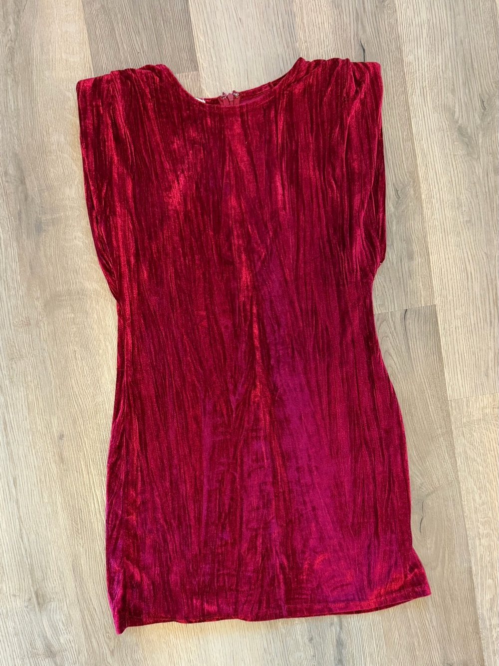 New In Burgundy Crushed Velvet Shoulder Pad Mini Dress Large